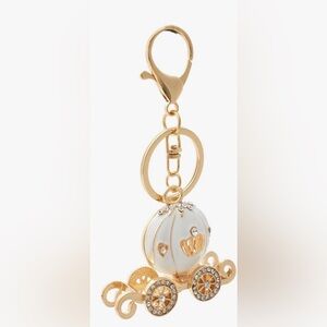 NWOT! Elegant Gold-Tone and White Carriage Keychain/Bag Charm